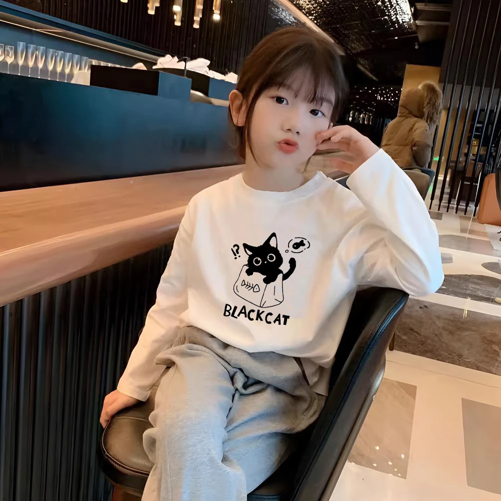 春秋白色长袖t恤纯棉女童韩版儿童上衣中大童时尚百搭打底衫秋冬