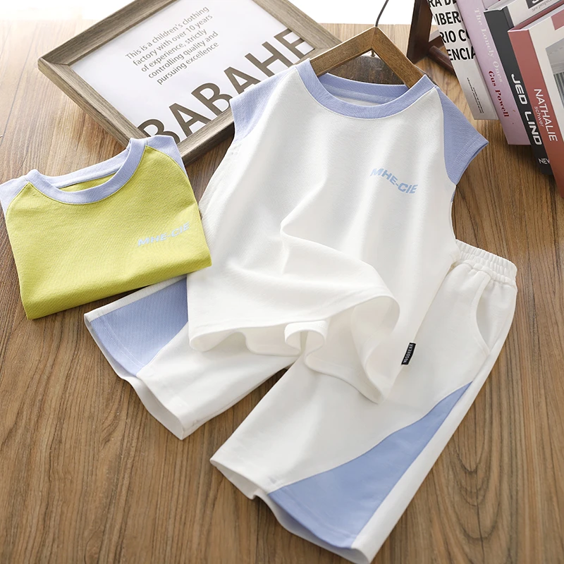 男童背心套装2025夏季新款儿童时尚拼色无袖T恤五分裤薄款两件套