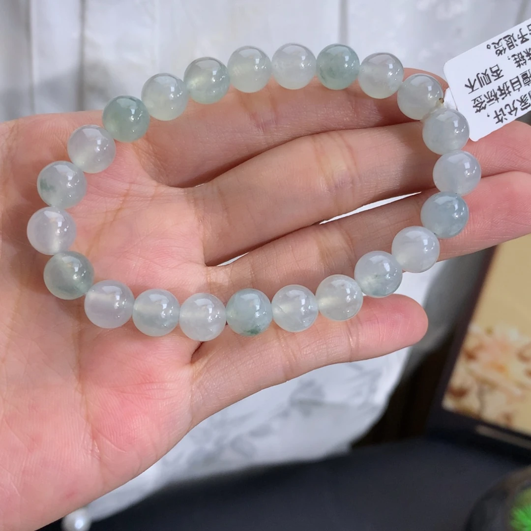 翡翠未镶嵌手串卡8冰胶晴飘花手串