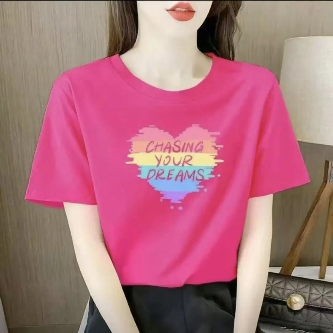 7彩  1  -2025新款夏季圆领短袖显瘦宽松白色T恤百搭纯棉时尚休闲