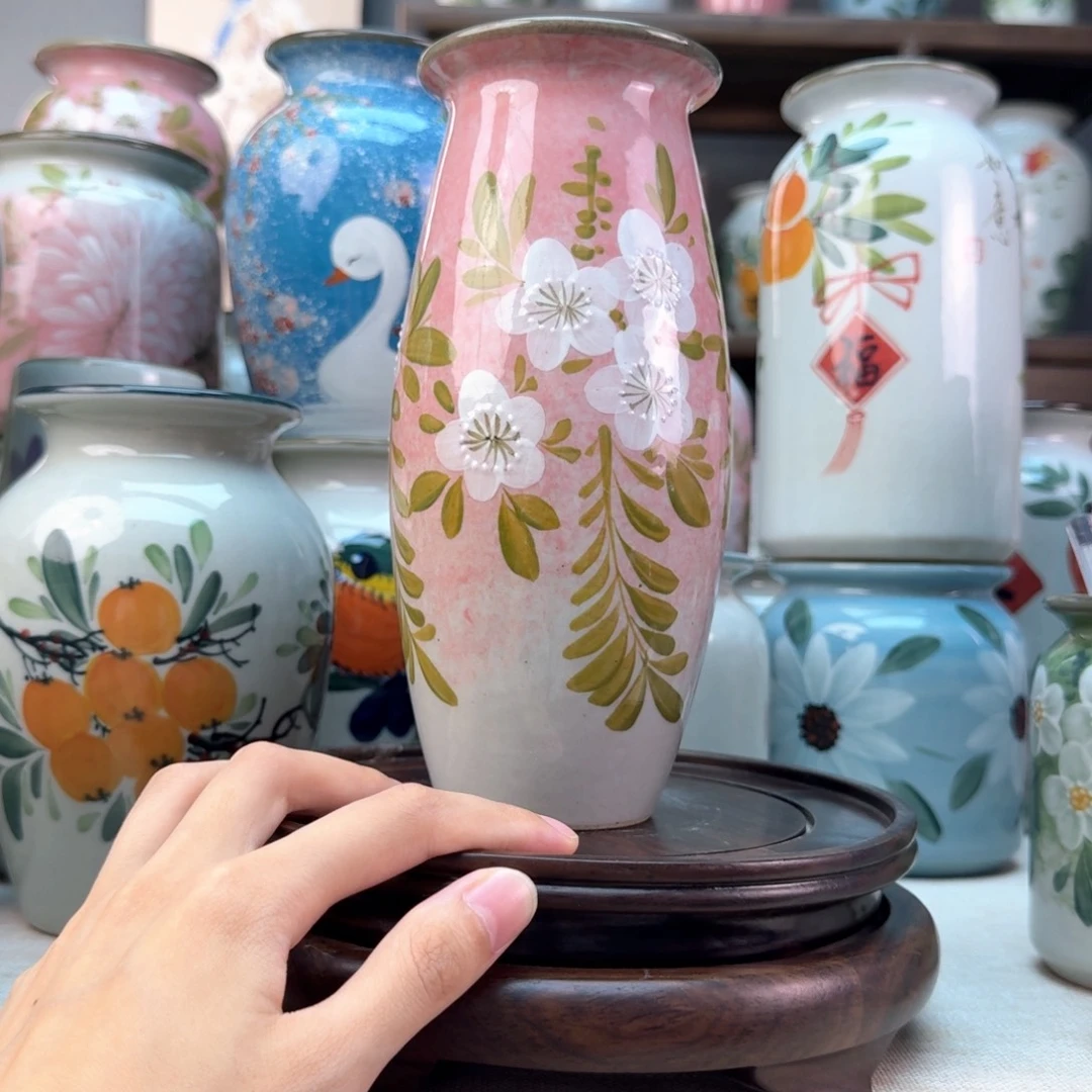 景德镇陶瓷手绘花瓶无孔