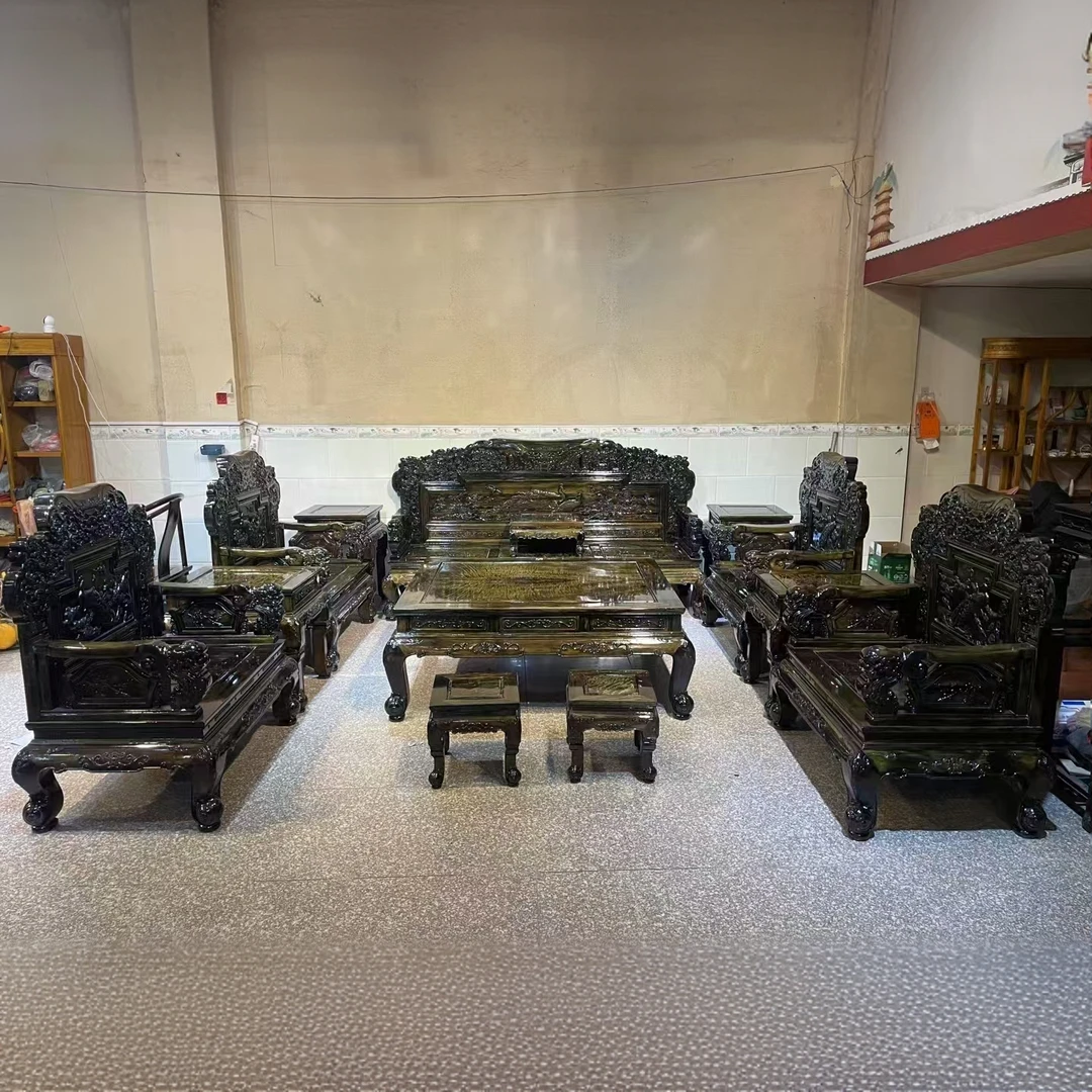 三匠红木 金丝楠木阴沉老料沙发十三件套