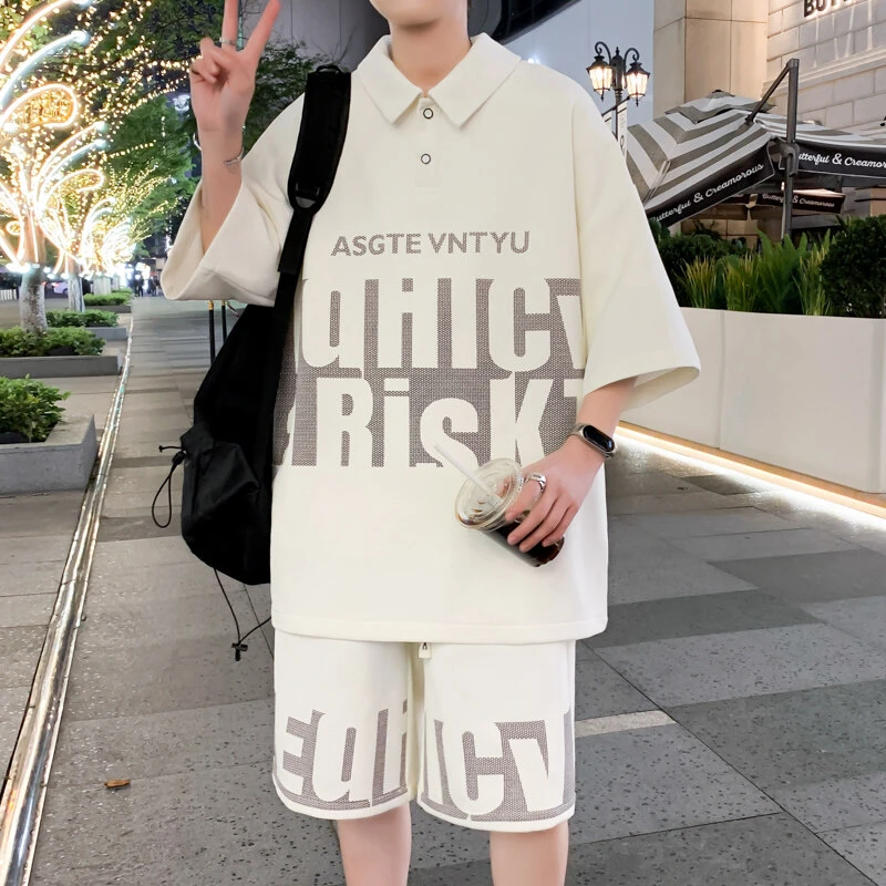 2025新款青少年冰丝透气POLO衫短裤短袖男士套装