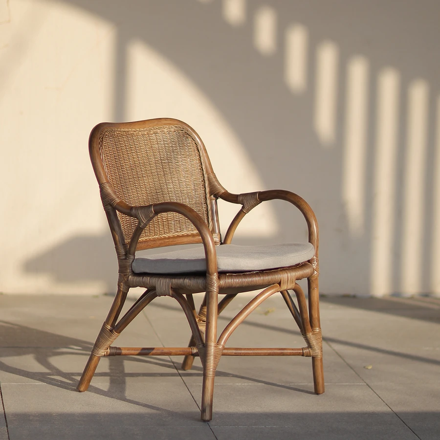 天然藤编艾拉椅北欧中古侘寂风餐椅休闲客厅阳台户外家用茶桌椅