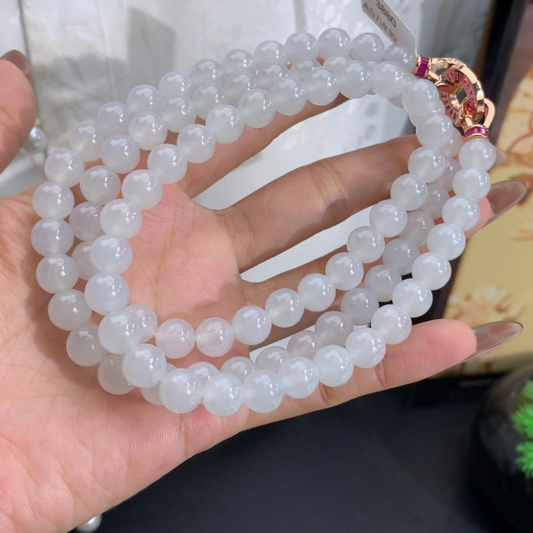 翡翠未镶嵌手串卡8冰胶白冰项链
