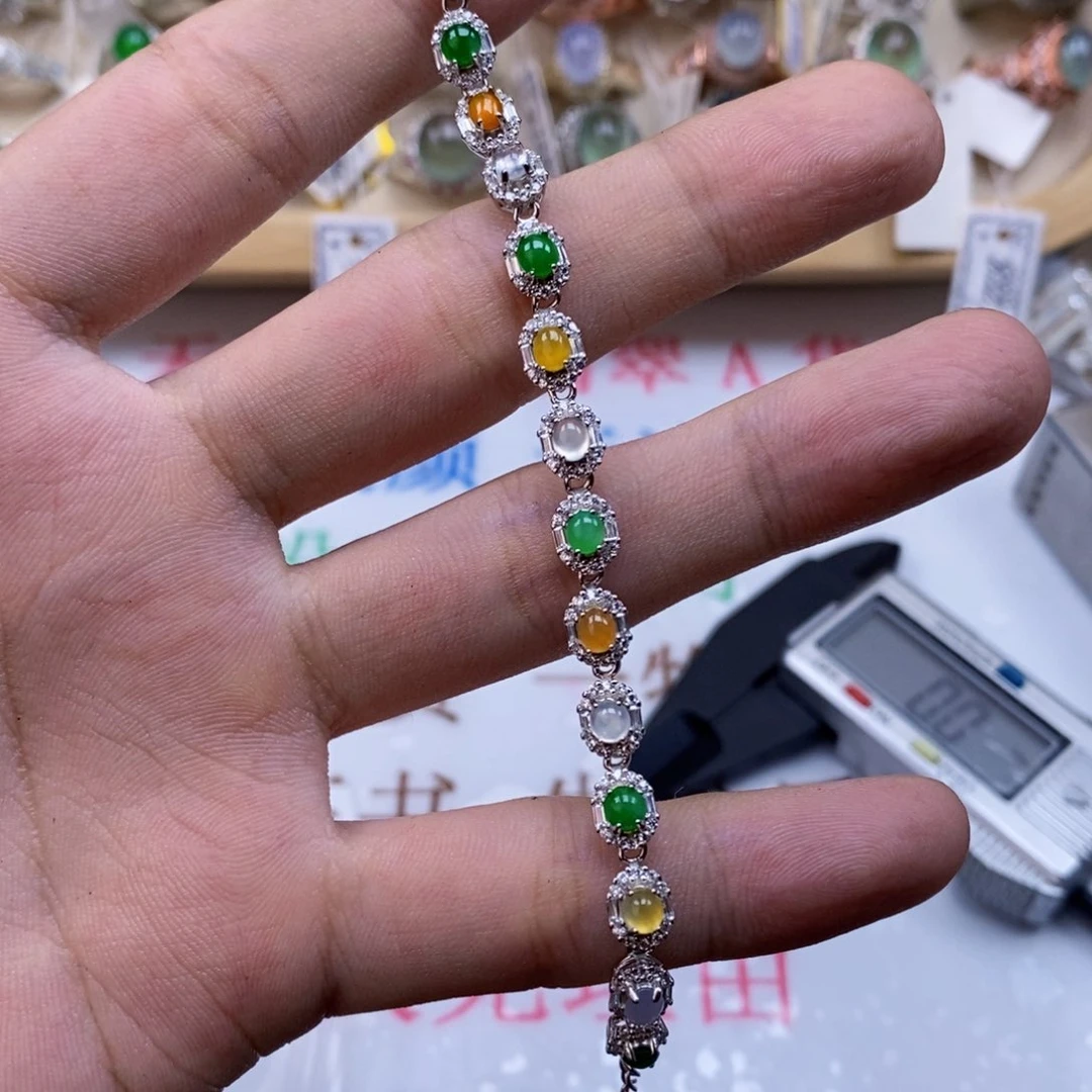 翡翠戒指银S925镶嵌天然缅甸翡翠a货