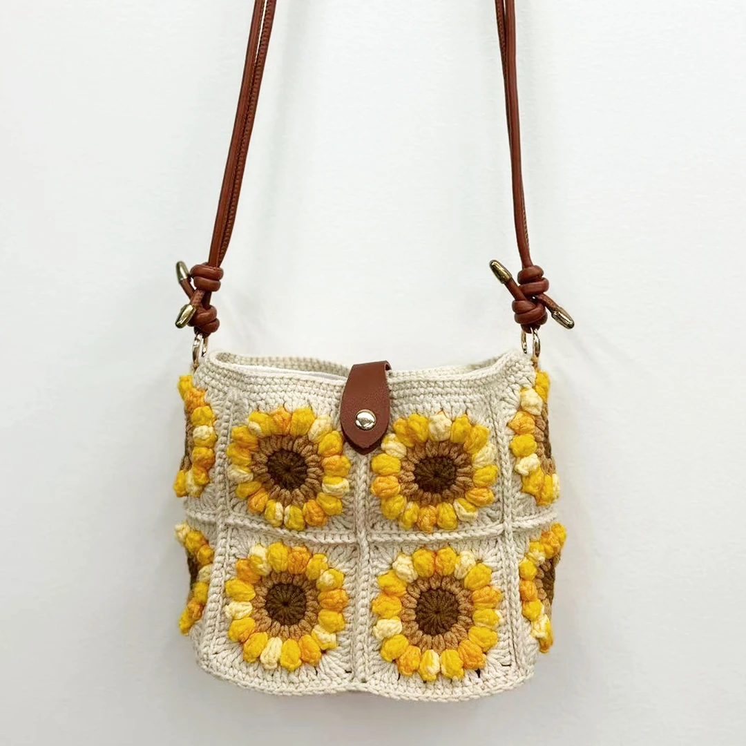 向日葵编织包包复古纯手工斜跨