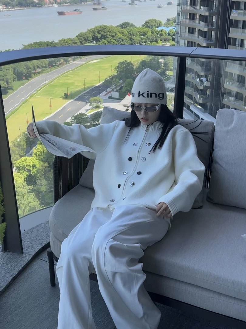 XF-新款高贵气质男女宽松毛衣拉链款中高领重磅1.5千克保暖外套1