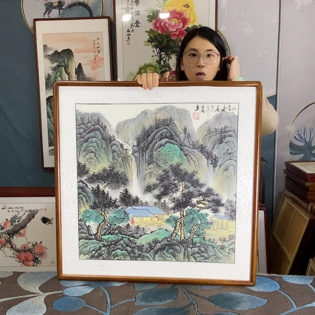 国画手写手绘带框包邮国画作品62✖️62