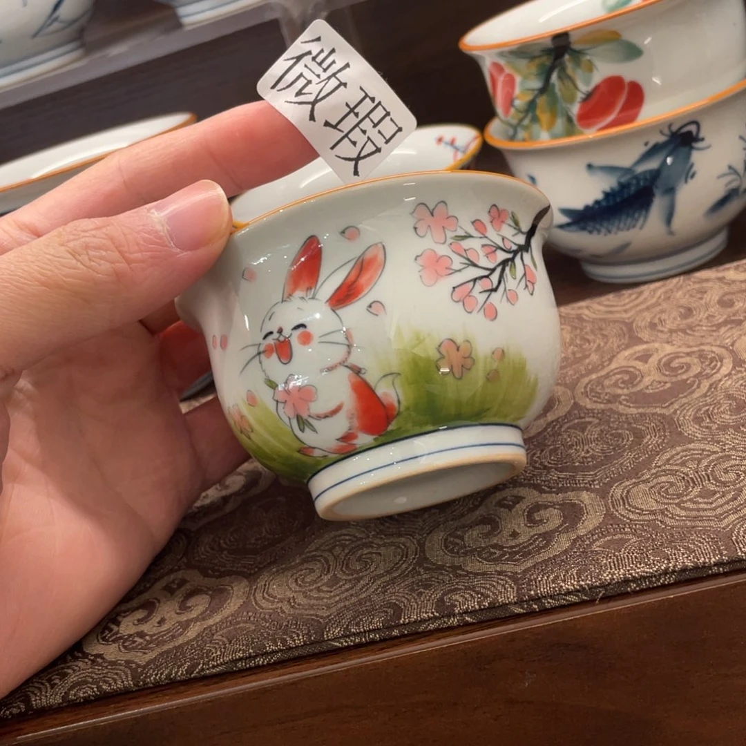 釉下手绘茶具微瑕