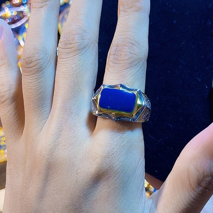蓝珀银S925镶嵌珠宝奇石多米尼加蓝珀戒指