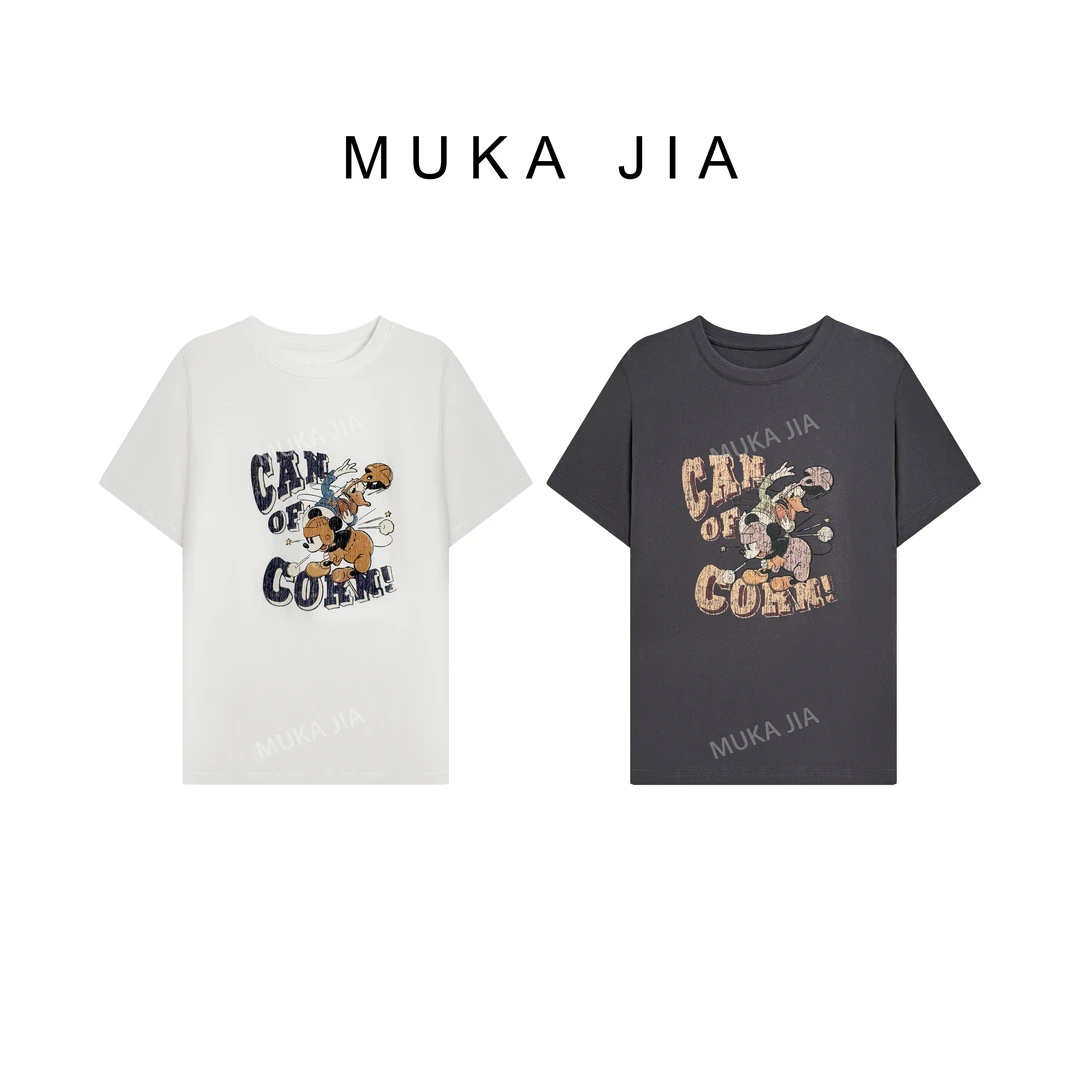 木卡家 韩系春季印花圆领时尚休闲宽松百搭卡通舒适短袖T恤