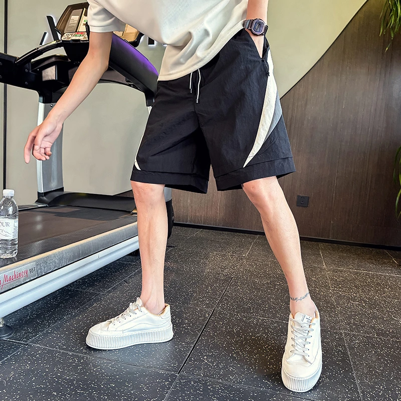 拼接撞色五分裤男士夏季薄款速干短款痞帅中裤子2025新款休闲男裤