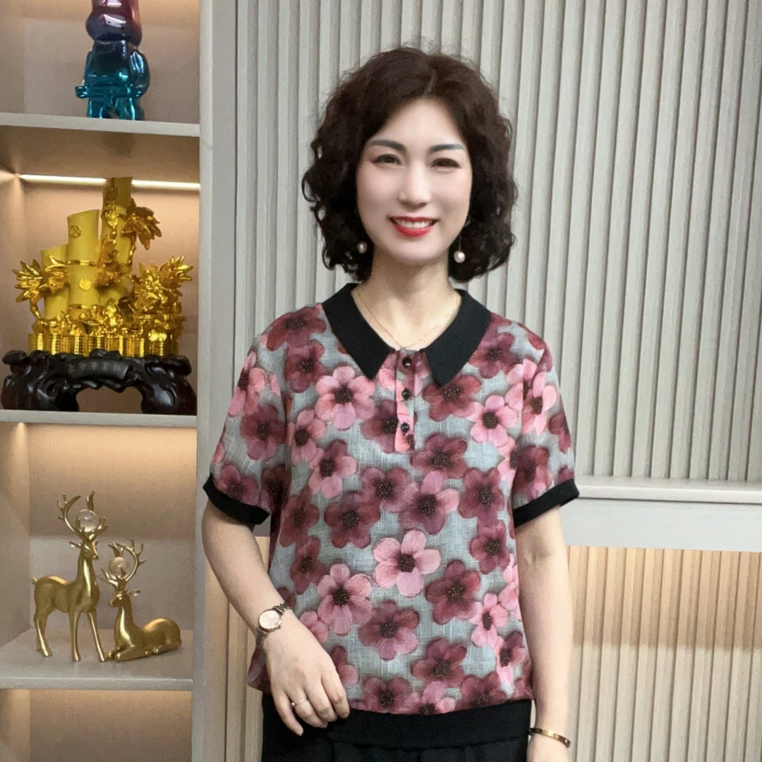 妈妈装流行欧若拉时尚潮牌女装宽松夏装女士独特漂亮上装休闲短袖