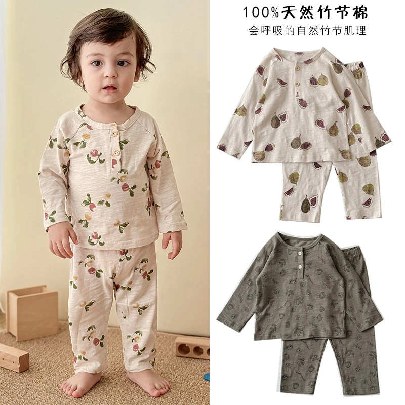 婴儿家居服内衣套装宝宝竹节棉秋衣秋裤春秋男童衣服女童儿童睡衣