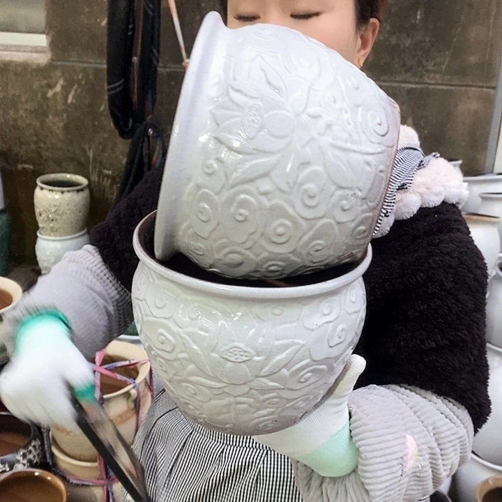 紫砂花盆瑕疵口20高16瑕疵
