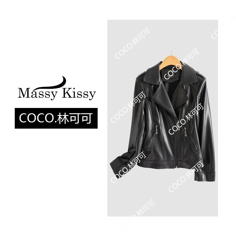 【COCO林可可】908海宁真皮皮衣女短款皮夹克西服领修身皮衣外套女