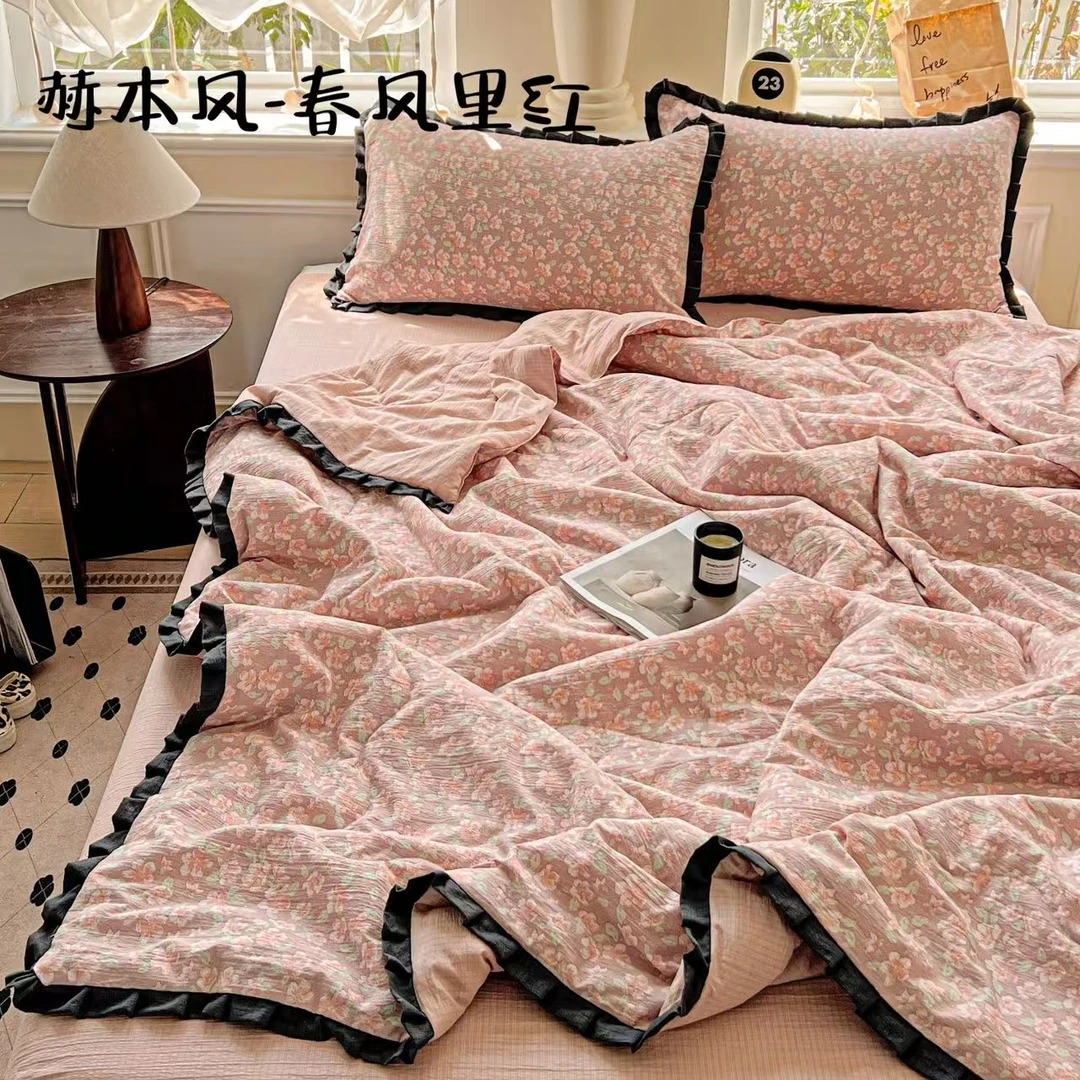 法式小花边水洗夏凉被四件套