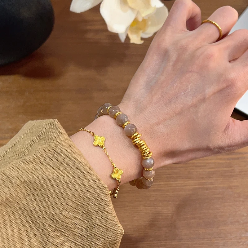 【橙月光】8mm橙月光手串女时尚原创设计感天然水晶手链Y302