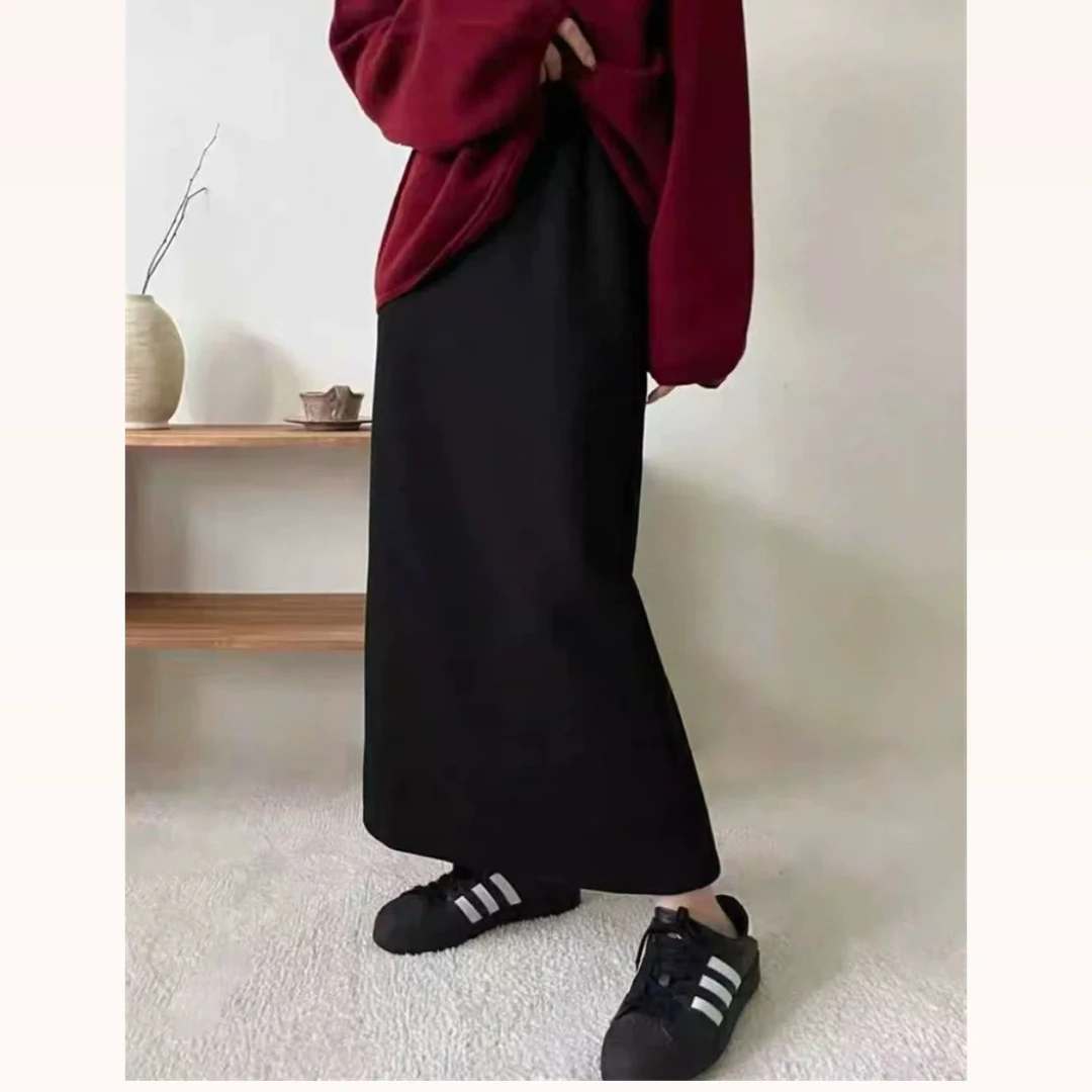 【海岛简爱】D新款简约百搭松紧腰高腰半身裙33068