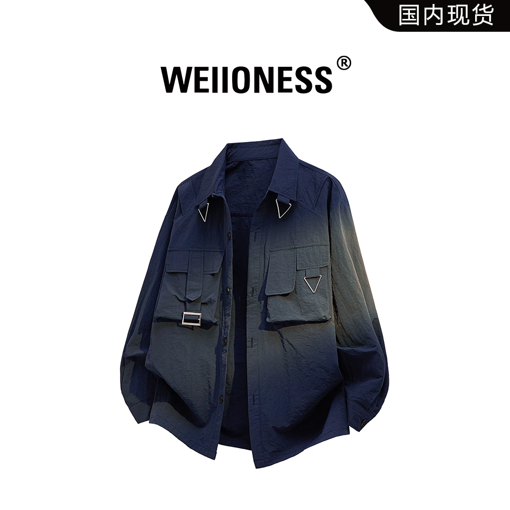 WEIIONESS复古工装衬衫男士春秋季小众设计感休闲高级感翻领外套