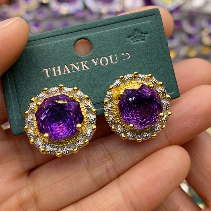 水晶耳饰银S925镶嵌天然水晶耳饰