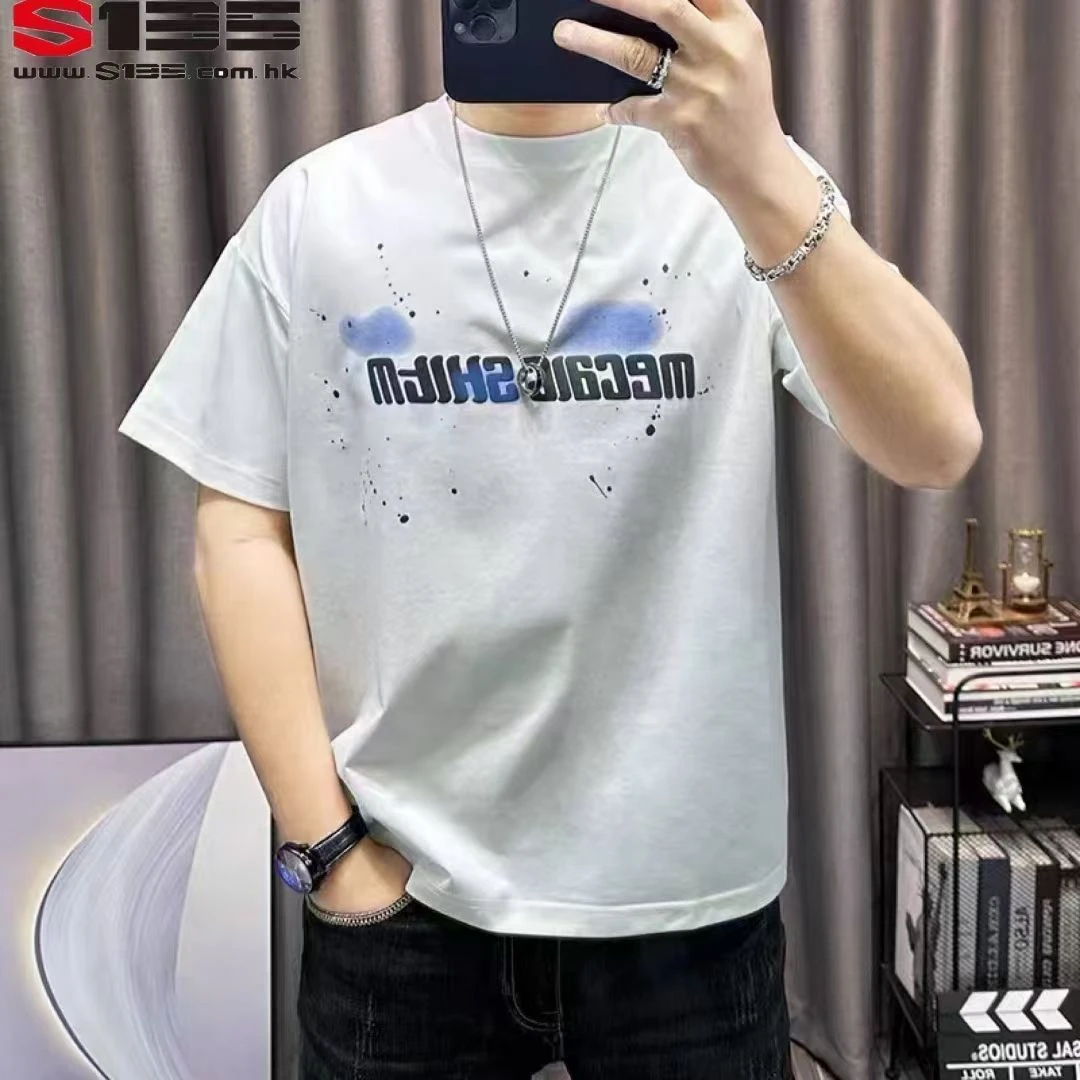 S135 潮流简约insT恤休闲烫钻宽松男士半袖夏季韩版上衣短袖百搭