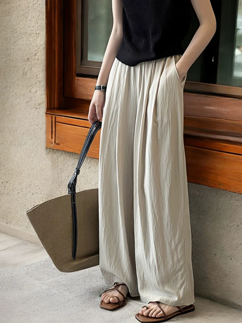 2206慵懒褶皱肌理薄款凉凉阔腿裤C301