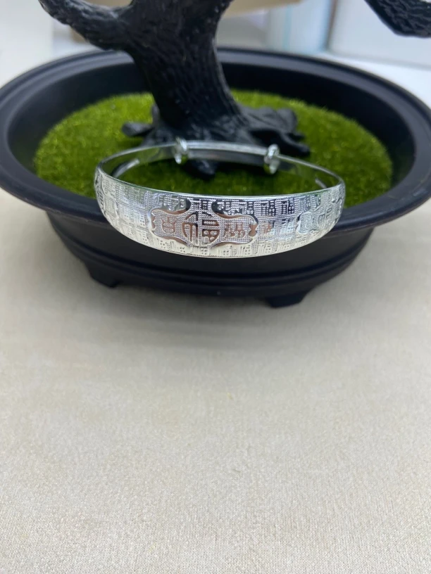 足银手镯 百福推拉k529