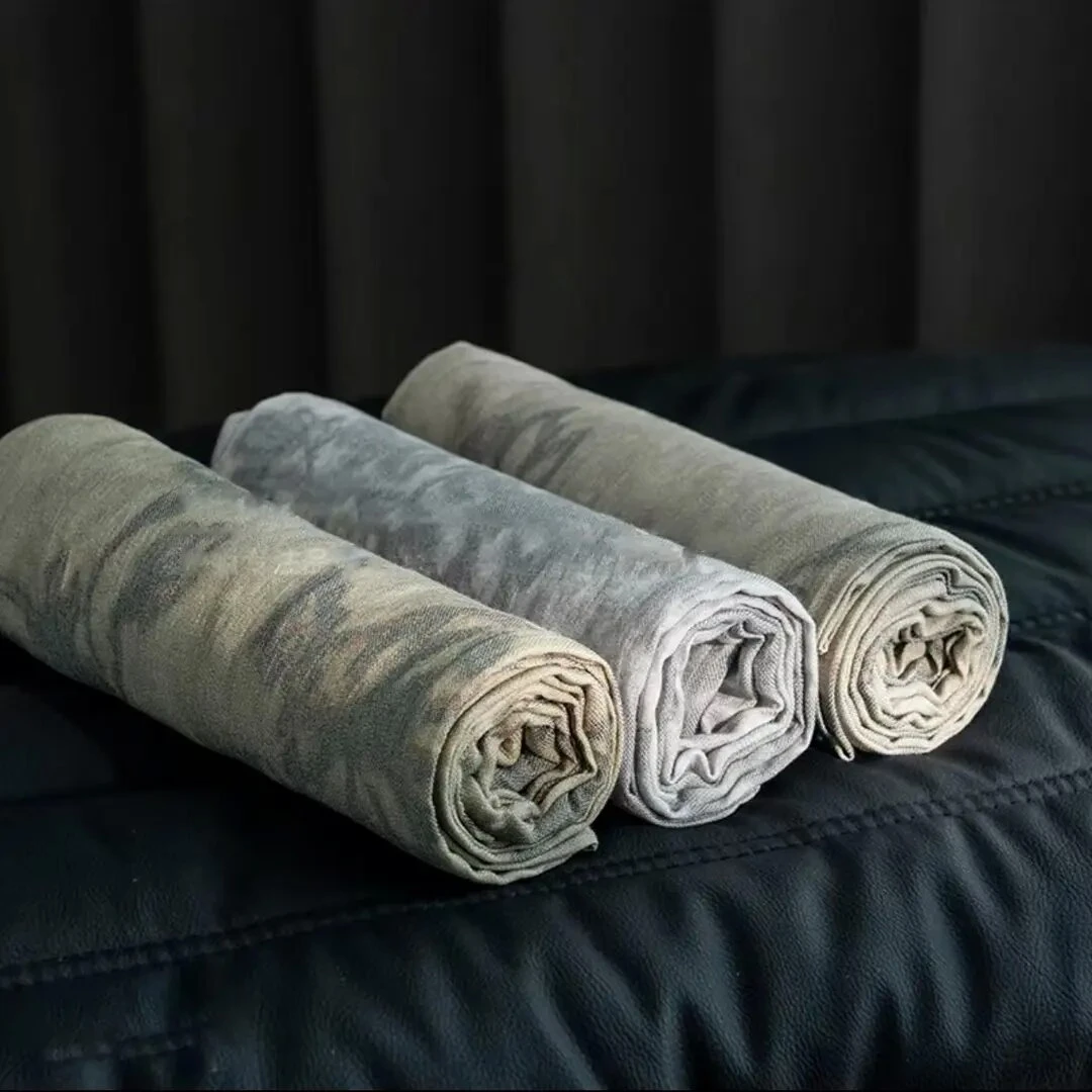 “青花瓷”新款老钱风凉爽混纺绸缎新中式花朵印花阔腿休闲裤