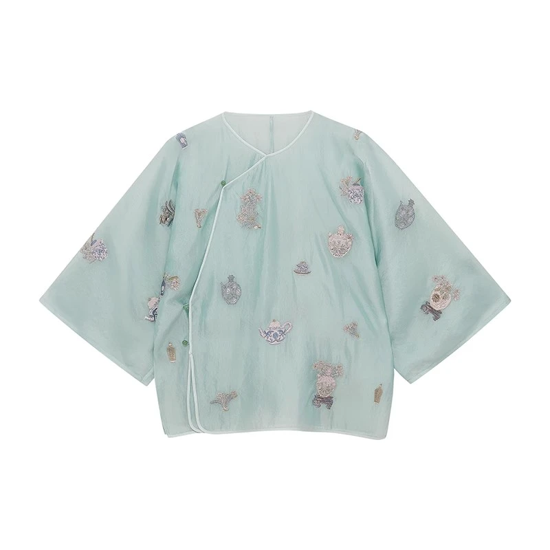 【小青】2025夏季新款时尚新中式国风斜襟刺绣衬衫.K50610b