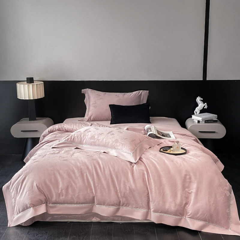 轻奢全棉提花镂空四件套高支高密（云鹿-浅豆沙）