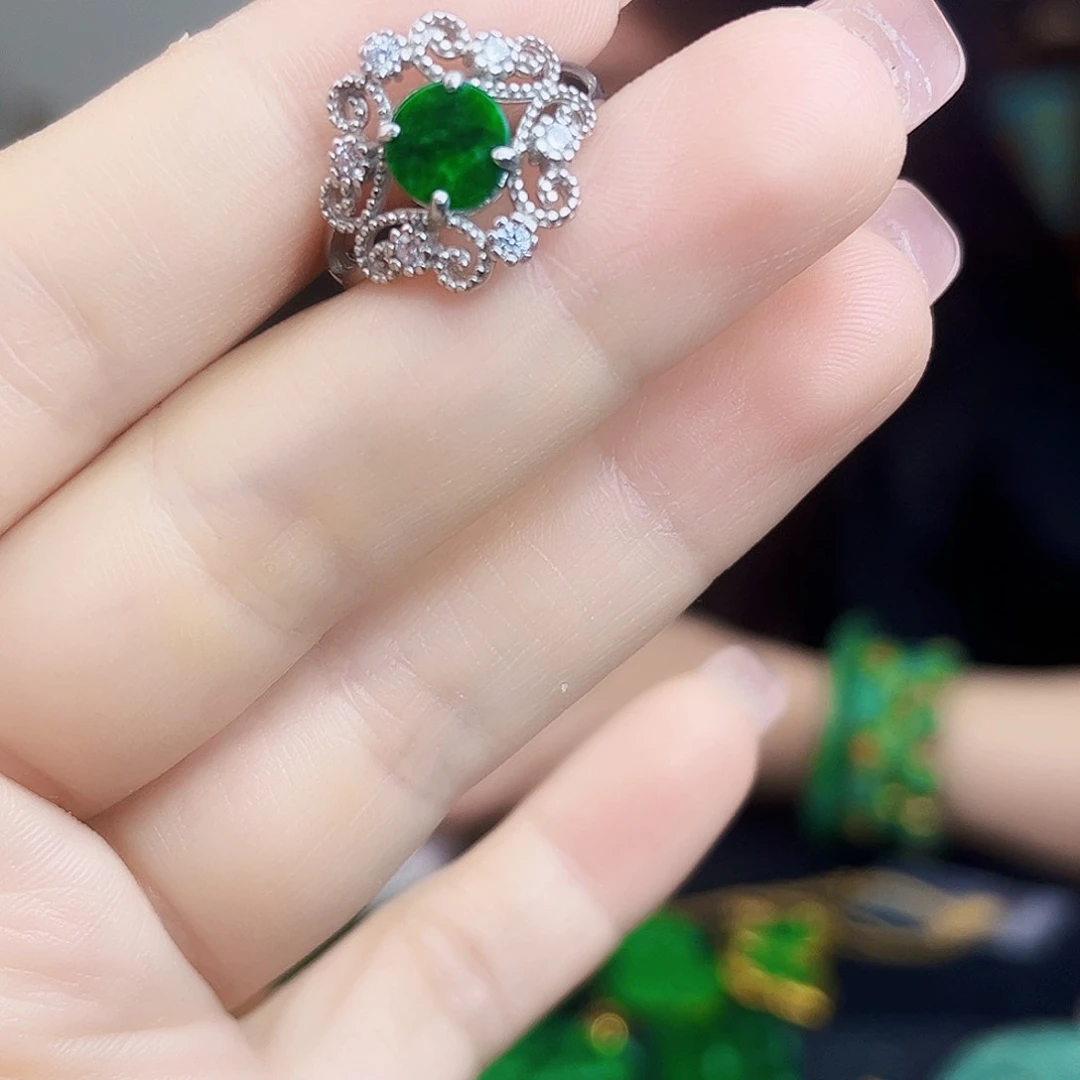 翡翠银S925镶嵌颈饰戒指