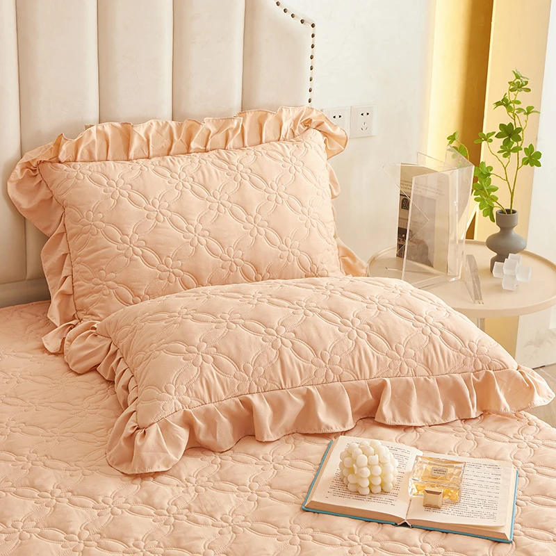 路约威格纯色a类枕套加厚48x74cm成人枕皮花边枕芯套一对亲肤家用