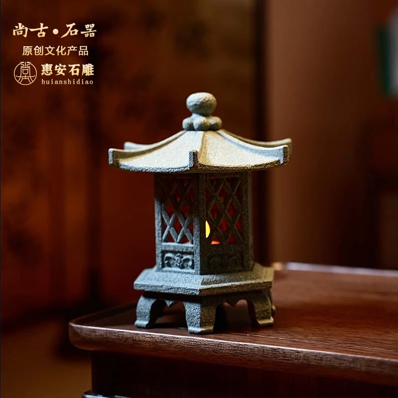 尚古石器 原创古微雕建筑宫灯 办公室家居装饰品摆件 工艺品收藏