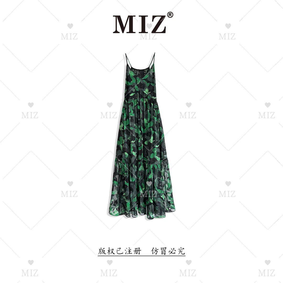 【MIZ】2025夏季上新绿叶奇迹花卉气质高级范围感设计吊带裙2526086