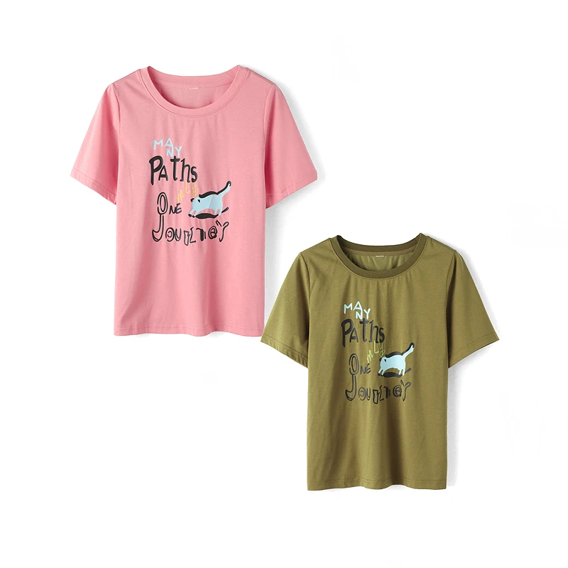 44939【梦系列】森系字母圆领宽松T恤24T2025