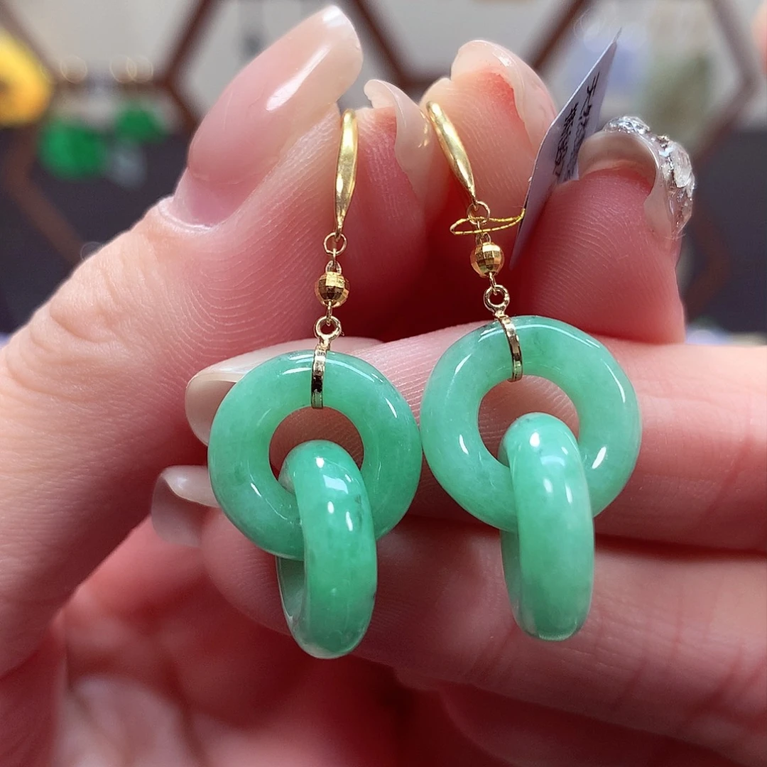 翡翠耳饰18K金镶嵌天然翡翠