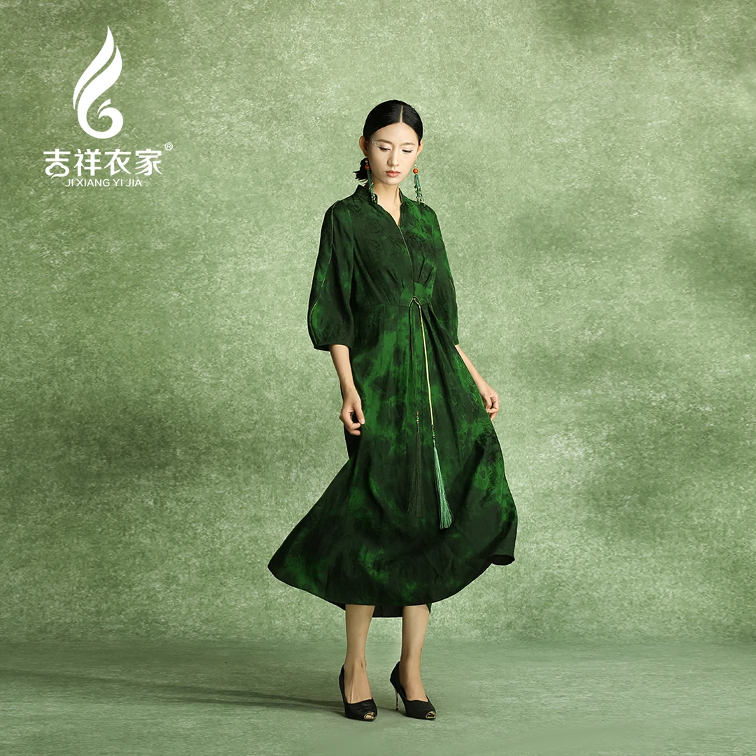溯游长款连衣裙新中式飘逸国风女装941136890夏季古风绿色中国风
