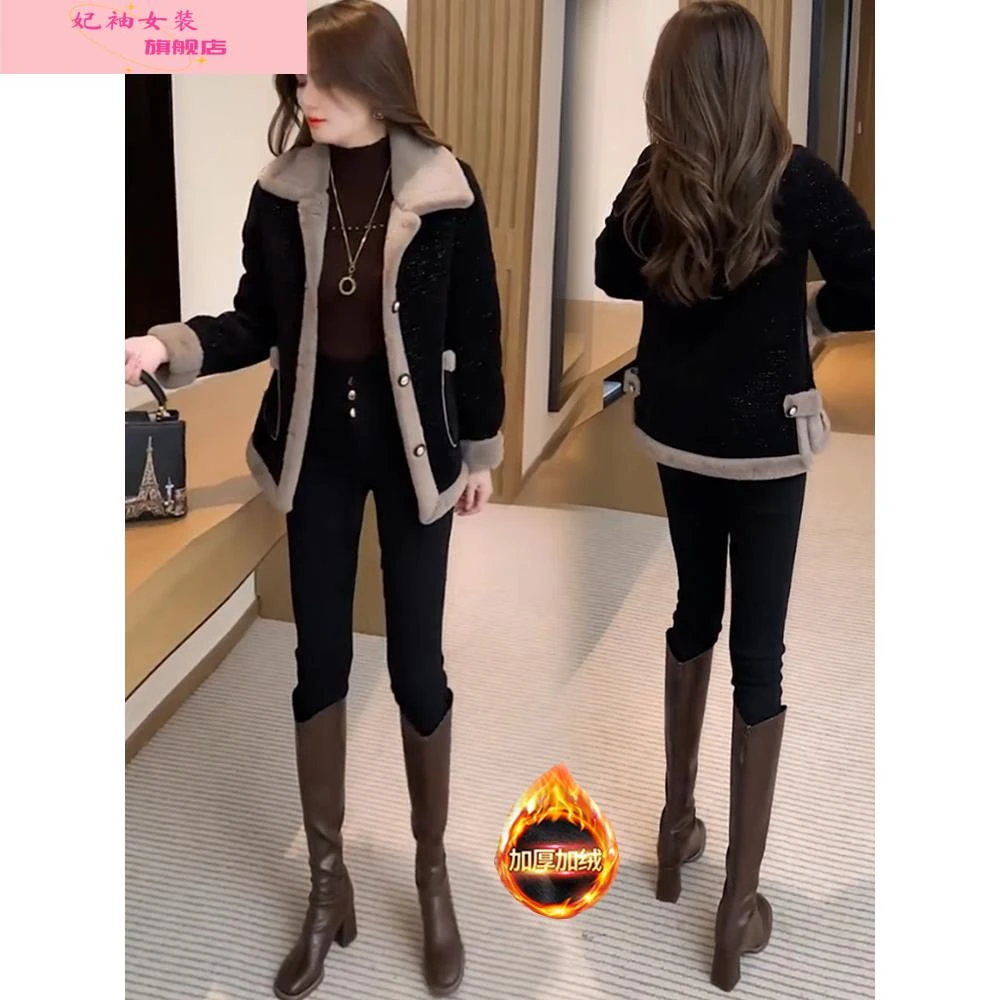 妃袖加绒加厚毛呢外套女2025冬季新款洋气质小个子短款保暖大衣潮