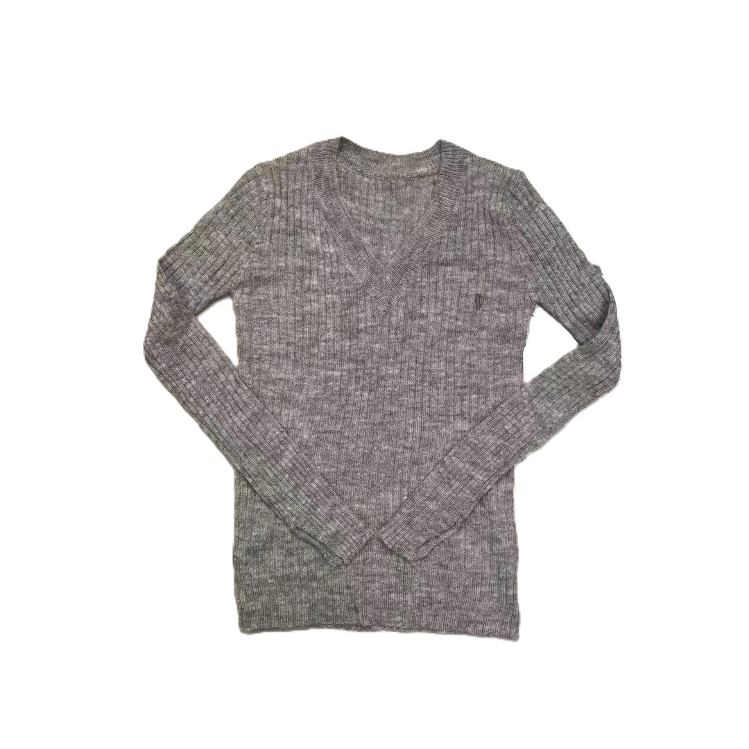 韩版新款针织韩系V领修身型长袖百搭时尚