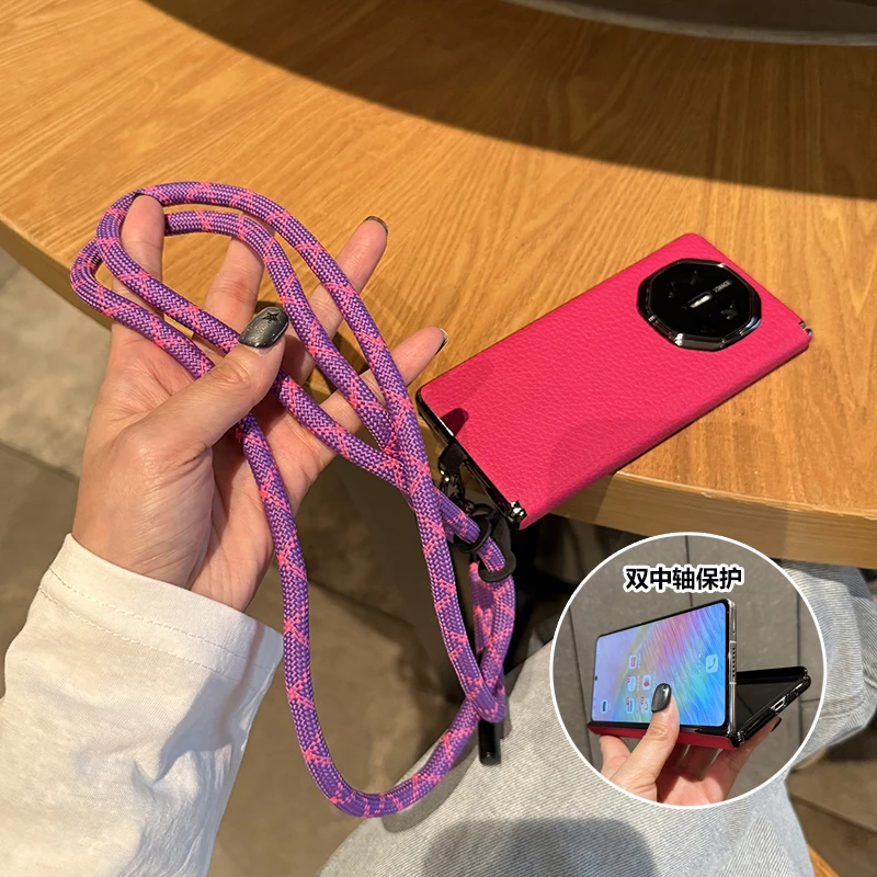 适用华为matex6手机壳Matex5中轴保护套牛皮高奢墨西哥粉电镀后壳