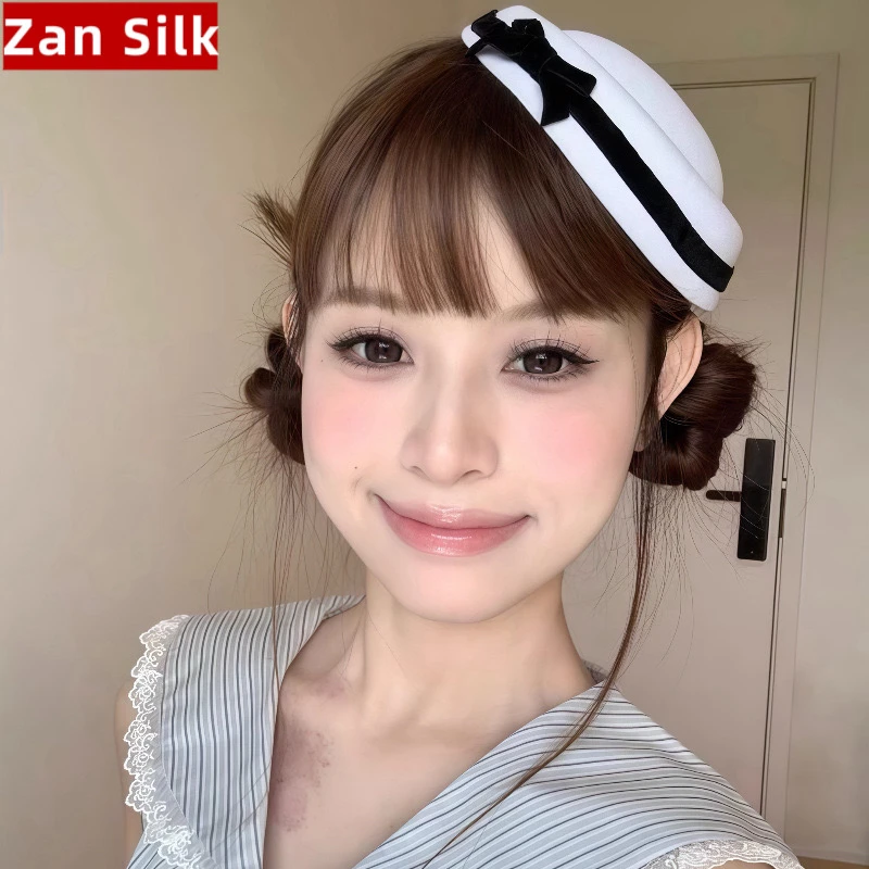 【夜趣】赫本英伦黑白粉色小礼帽头饰海军风JK少女学院风圆顶水手帽