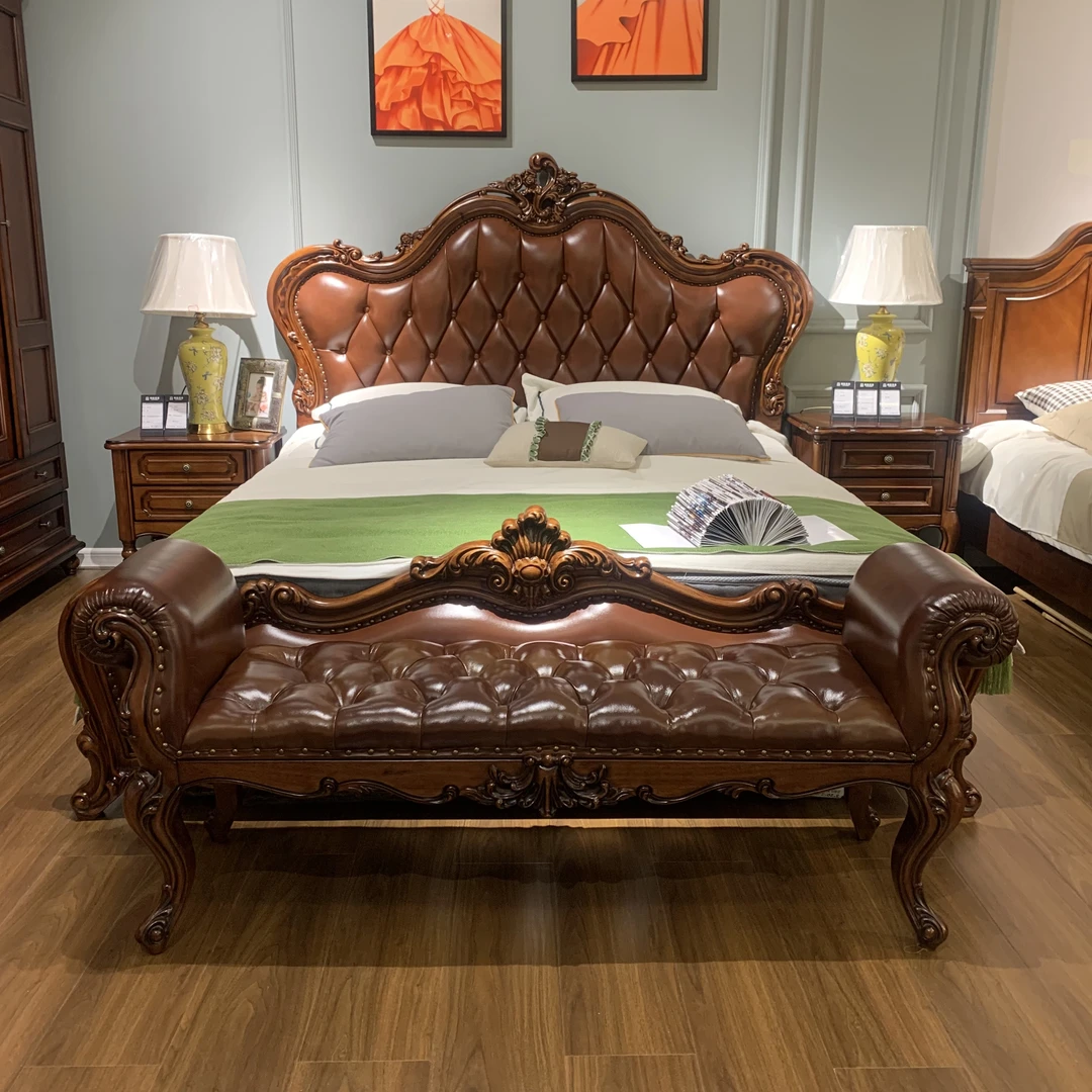 美式复古桃花芯木主卧实木软包大床家用主卧双人床别墅奢华婚床
