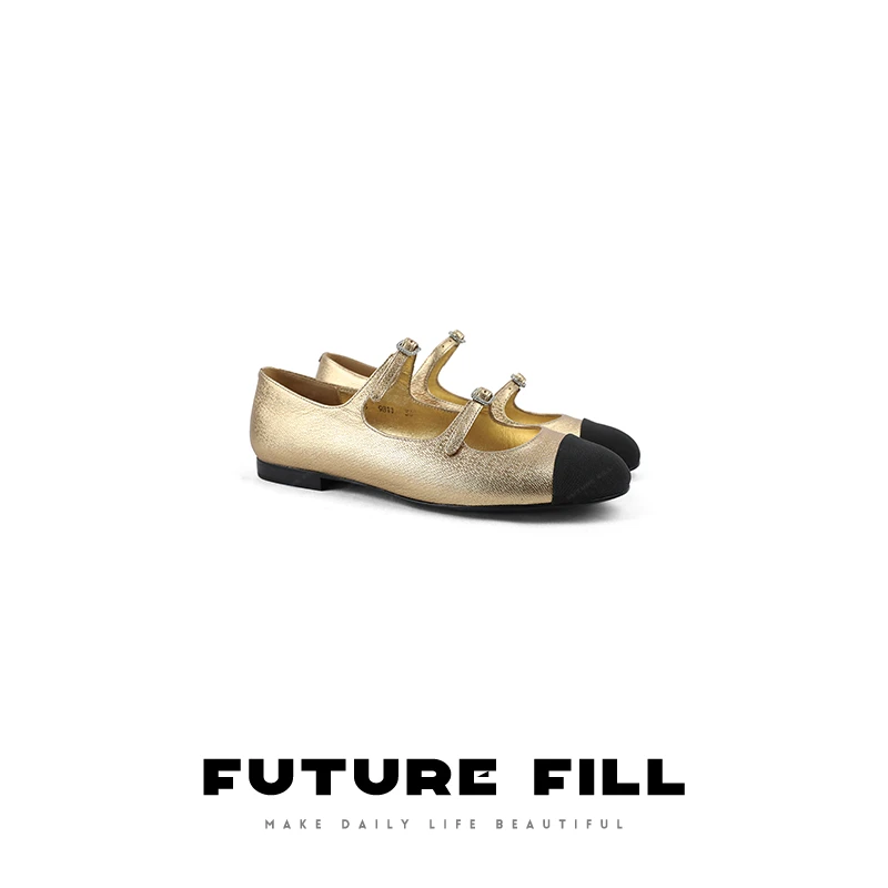 小香风法式圆头浅口搭扣女单鞋