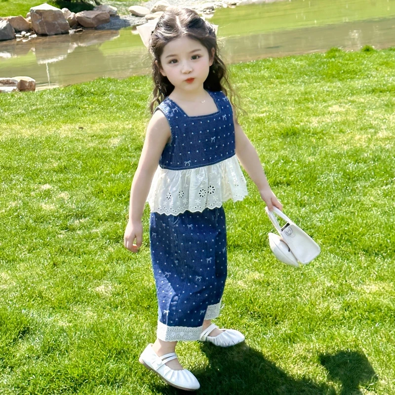 女童套装夏季2025新款儿童洋气时髦女宝宝夏装牛仔两件套阔腿韩版