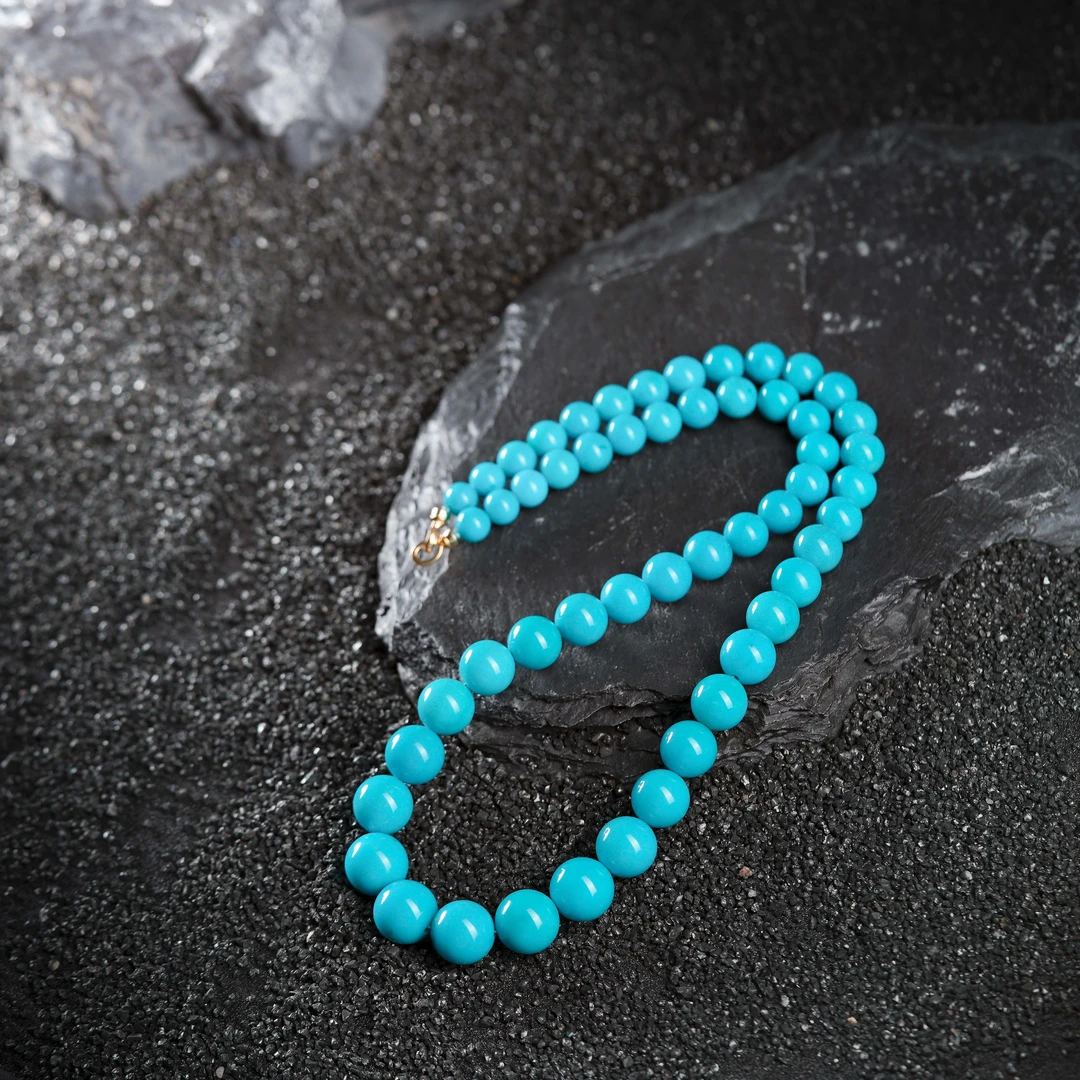 『博姐』山野藏光丨绿松石暴力蓝高瓷玉化18K金传世级项链6-11D7654