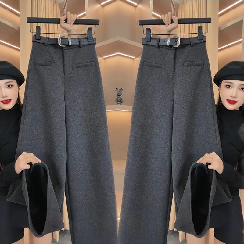 欧货网红高档新款气质时髦阔腿裤冬季毛呢加厚高腰百搭休闲长裤女