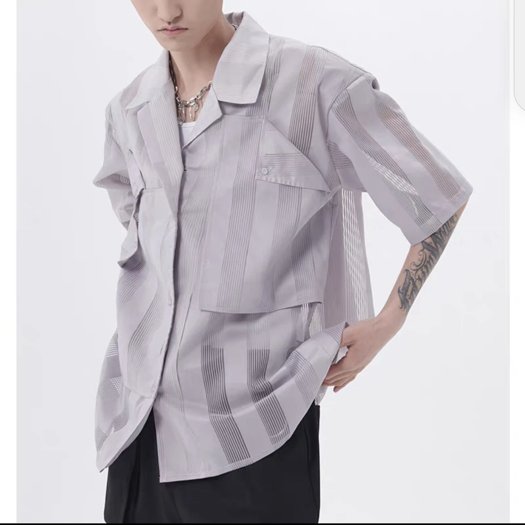 V06-62707-TM夏季拼接设计时尚潮流开衫半袖