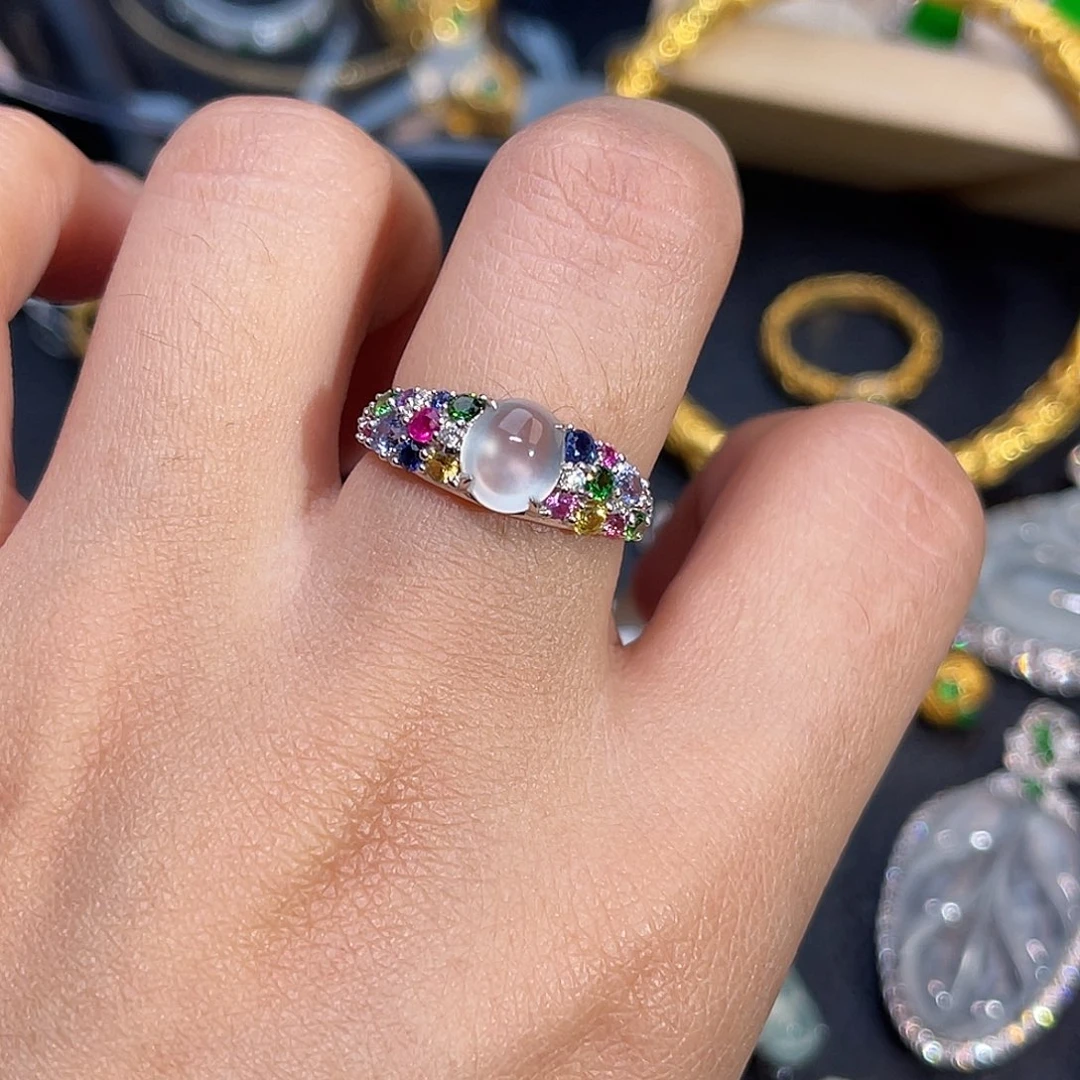 翡翠18K金镶嵌戒指多宝